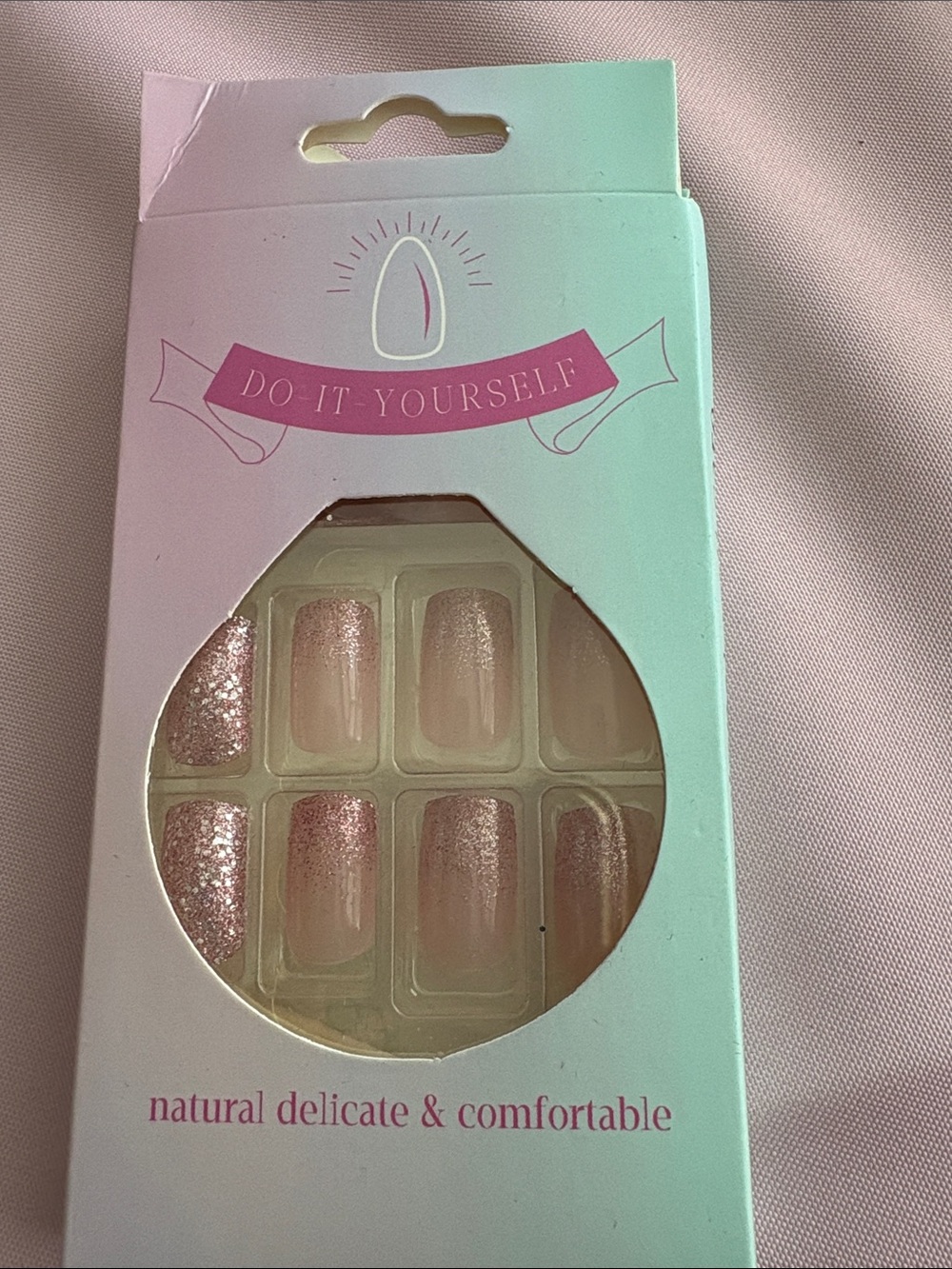 DIY Press on Nails Short Length Glitter Pink